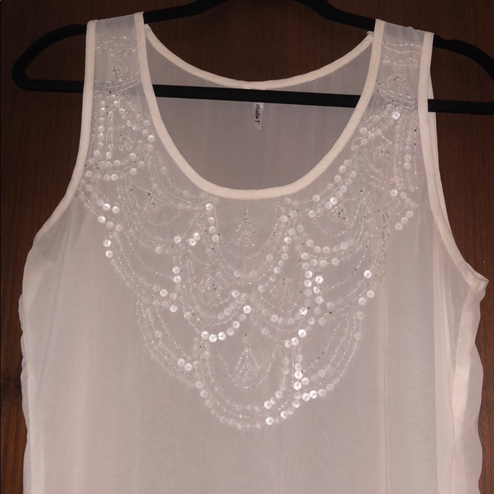 Sheer White Tank with Sequin Detail